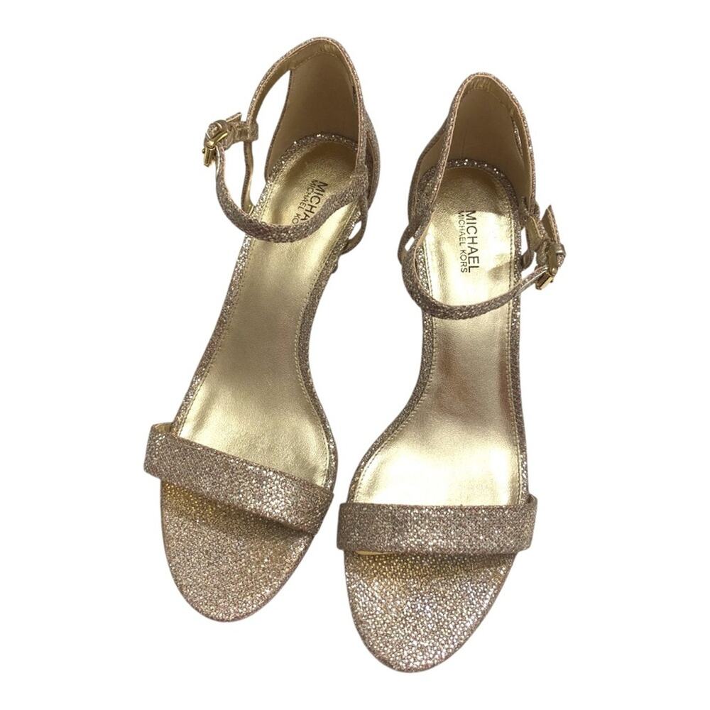 MICHAEL Michael Kors Simone Glitter Mesh Heeled Sandals Gold 9 EUC - Picture 5 of 13